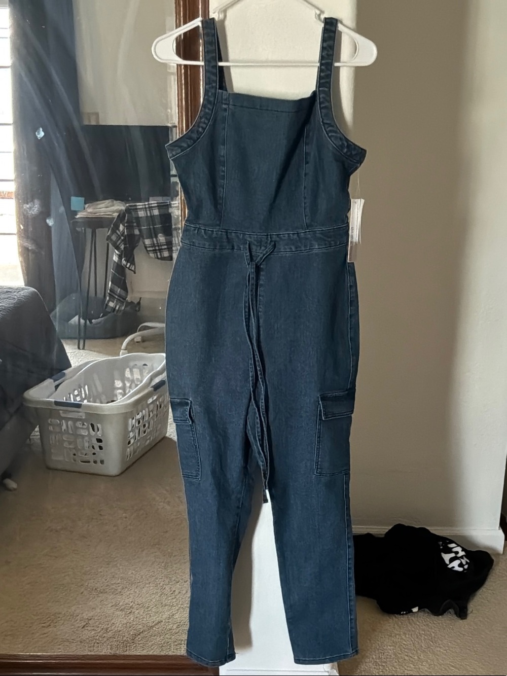 Tinseltown Dark Blue Denim Utility Jumpsuit